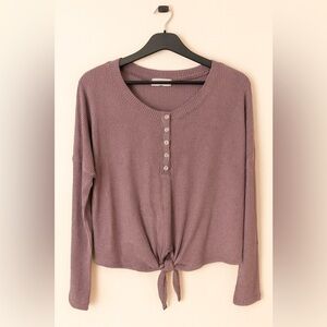 Treasure & Bond Ribbed Henley Tie Front Long Sleeve Top Size M Purple EUC